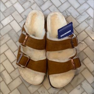 Birkenstock Shearling Mink Arizona Sandals NWT 39